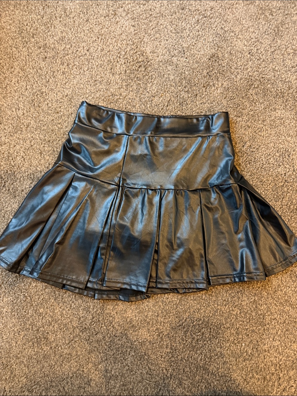 Black Faux Leather Pleated Mini Skirt